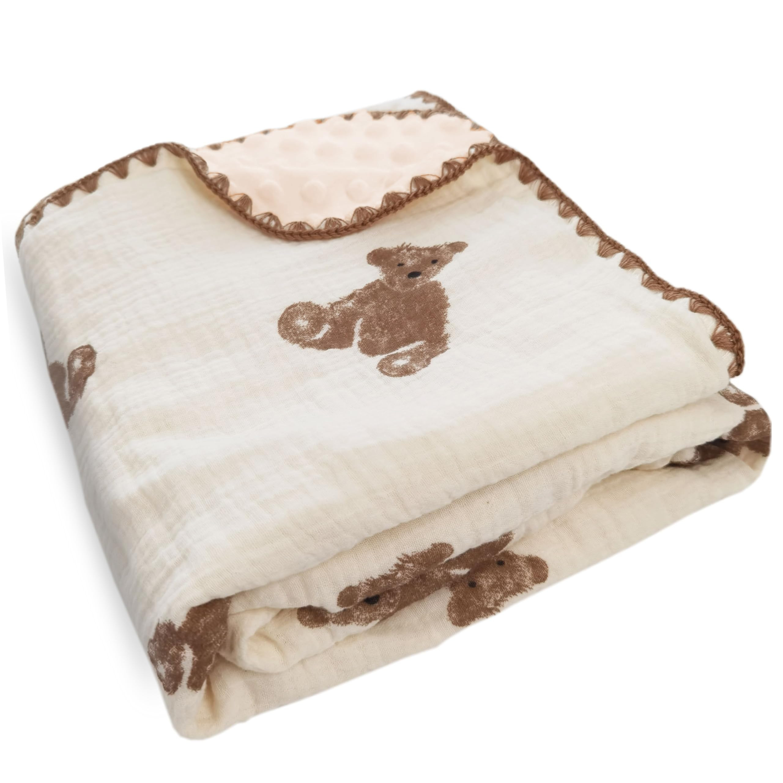 Baby Blanket Double Layer Cotton Muslin Thick Quilt Neutral 40x40Inch Soft Throw Blanket Bear Pat... | Amazon (US)
