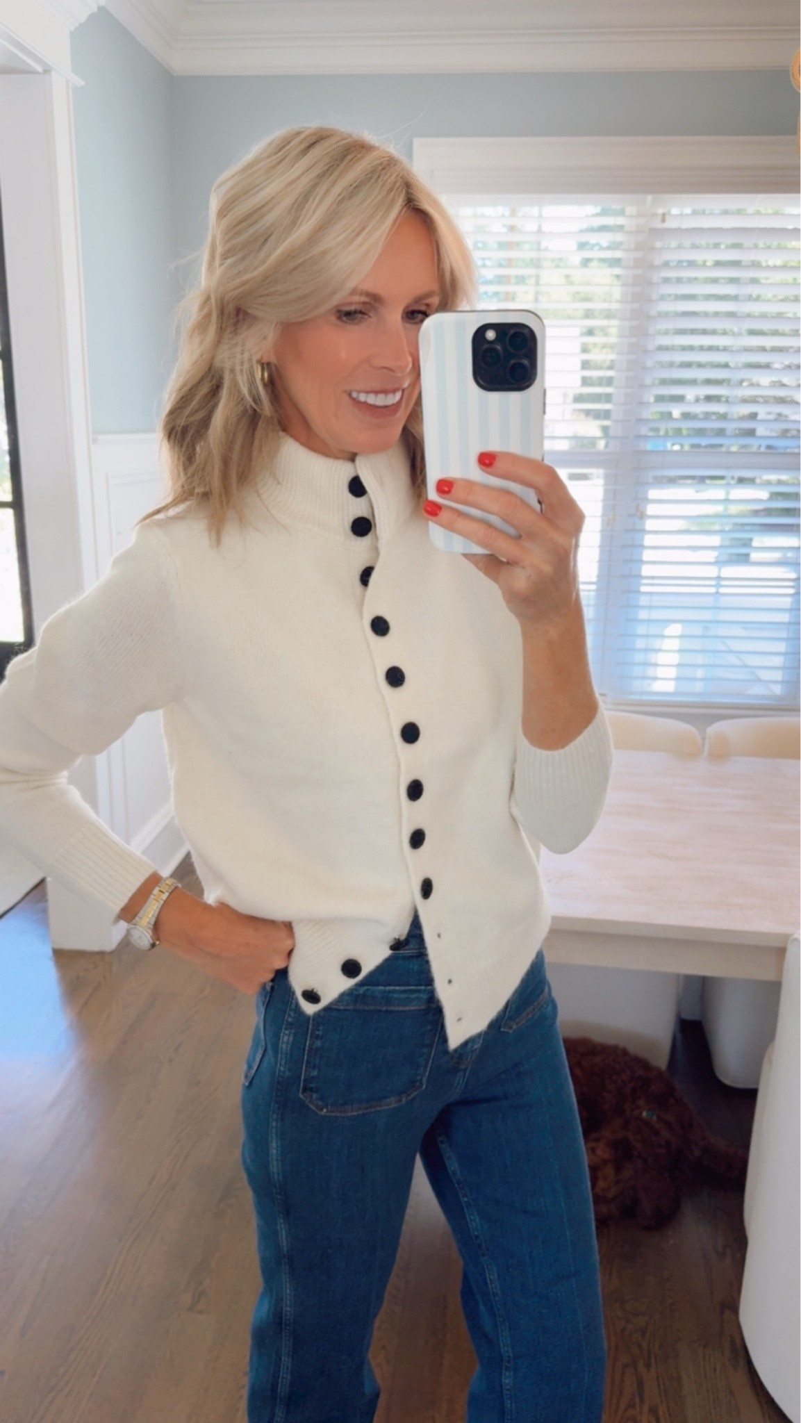 Love this cream funnel neck cardigan with the dark wash flare jeans! The contrast button detail makes the sweater feel so classic, and these jeans are such a flattering fit for fall 🤍

cream cardigan, funnel neck sweater, flare jeans, dark wash denim, fall outfit, classic style, fall fashion, Mint Velvet

#LTKSeasonal #LTKTall #LTKootd