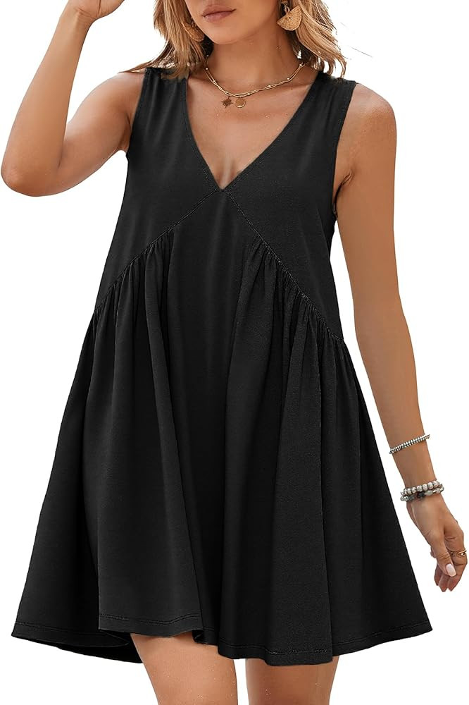BerryGo Womens Summer Sleeveless Mini Dress Casual V Neck Beach Tank Babydoll Short Sundresses fo... | Amazon (US)