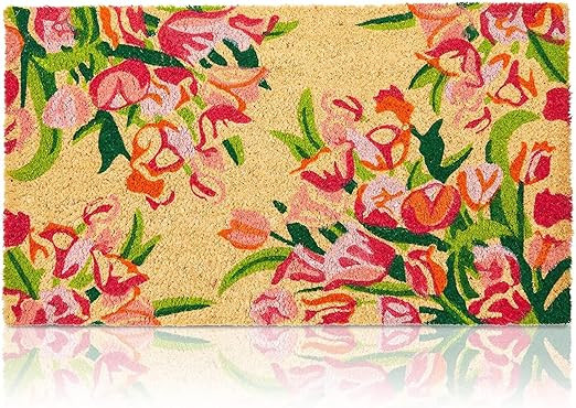 Juvale Floral Natural Coir Nonslip Welcome Door Mat (Pink, Orange, Green, 17 x 30 in) | Amazon (US)