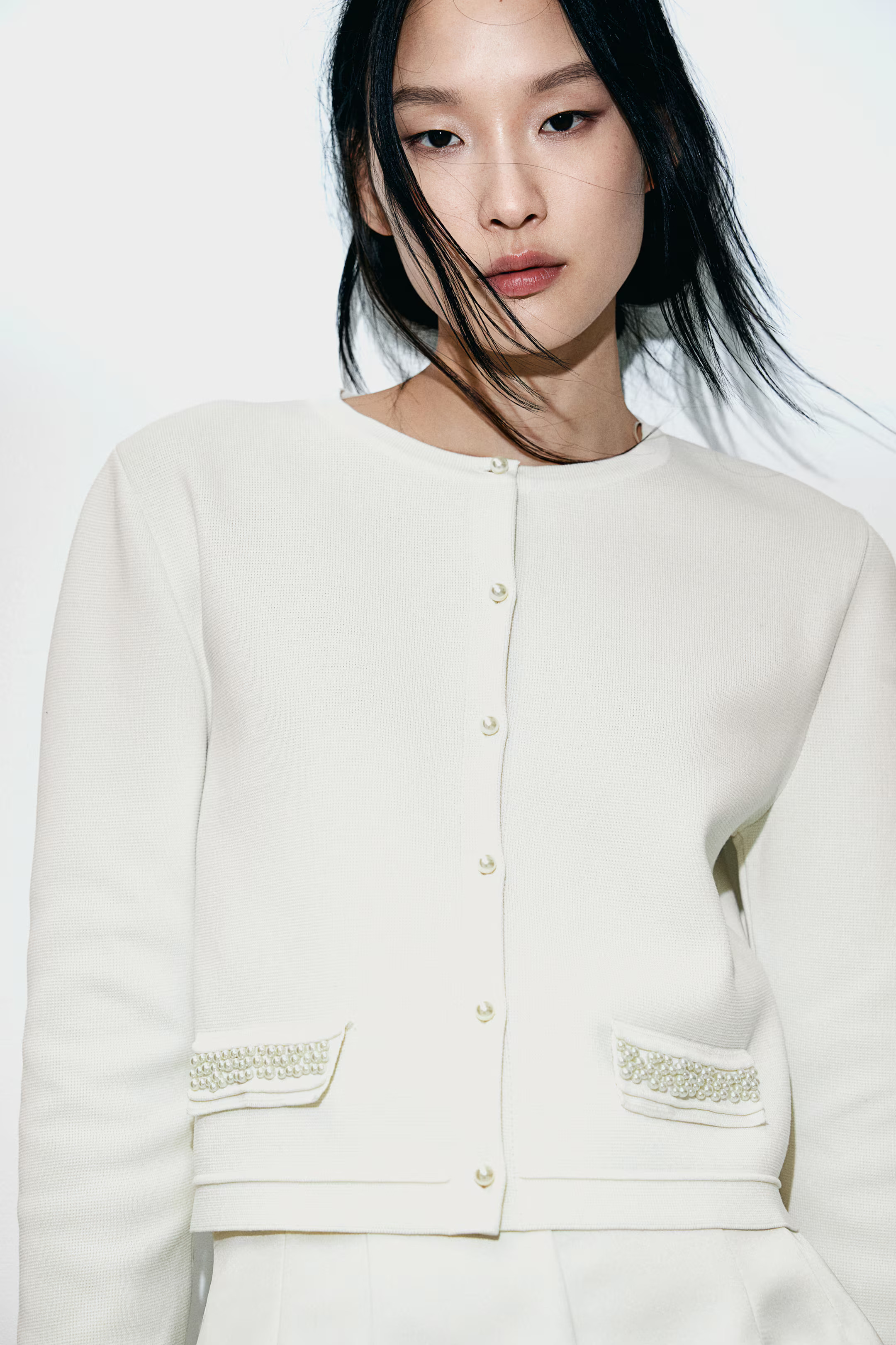 Bead-Embellished Cardigan - White - Ladies | H&M US | H&M (US + CA)