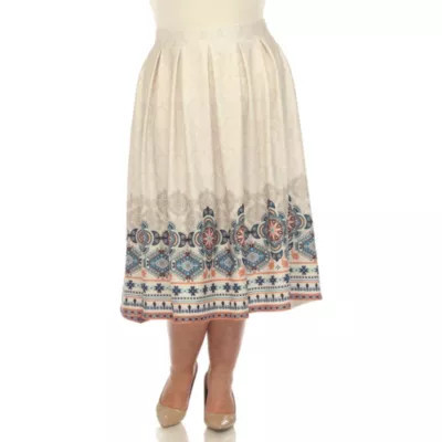 White Mark Women's Plus Size Floral Border Print Flared Skirt | Belk