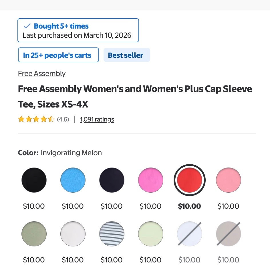 Walmart was being nice not to embarrass me, but I own it this in 10 colors… I have two black two white and all the rest. They are so good.