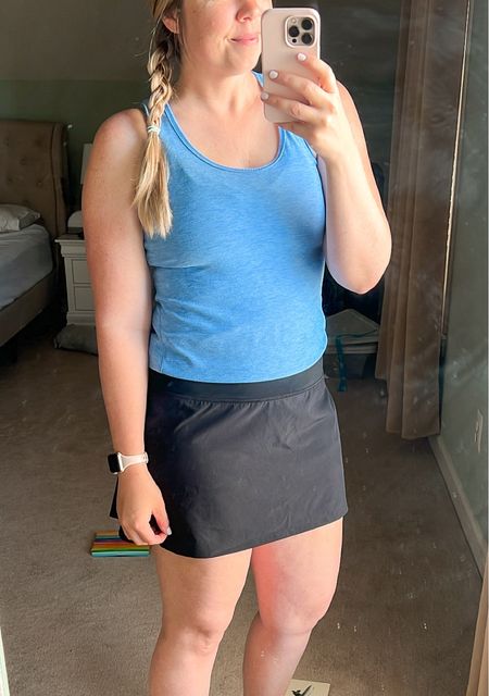 todays outfit:
Love this skirt from Amazon! I sized up to a L so it's a bit longer and not as tight. Got this last summer when I was postpartum and wore it a bunch then, fits even better now! 
Sports bra: L and tank: M

#LTKActive #LTKmidsize #LTKfindsunder50