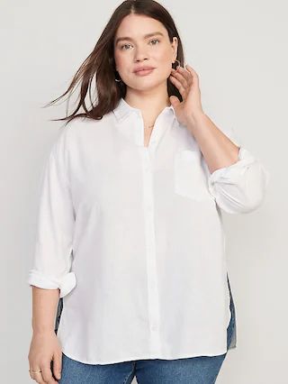 Linen-Blend Boyfriend Shirt for Women | Old Navy (US)