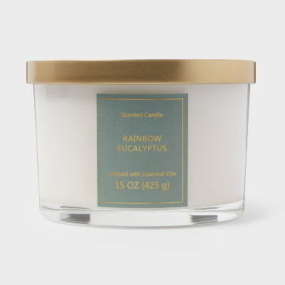 15oz Lidded Glass Jar 3-Wick White Glass Candle Rainbow Eucalyptus - Opalhouse™ | Target