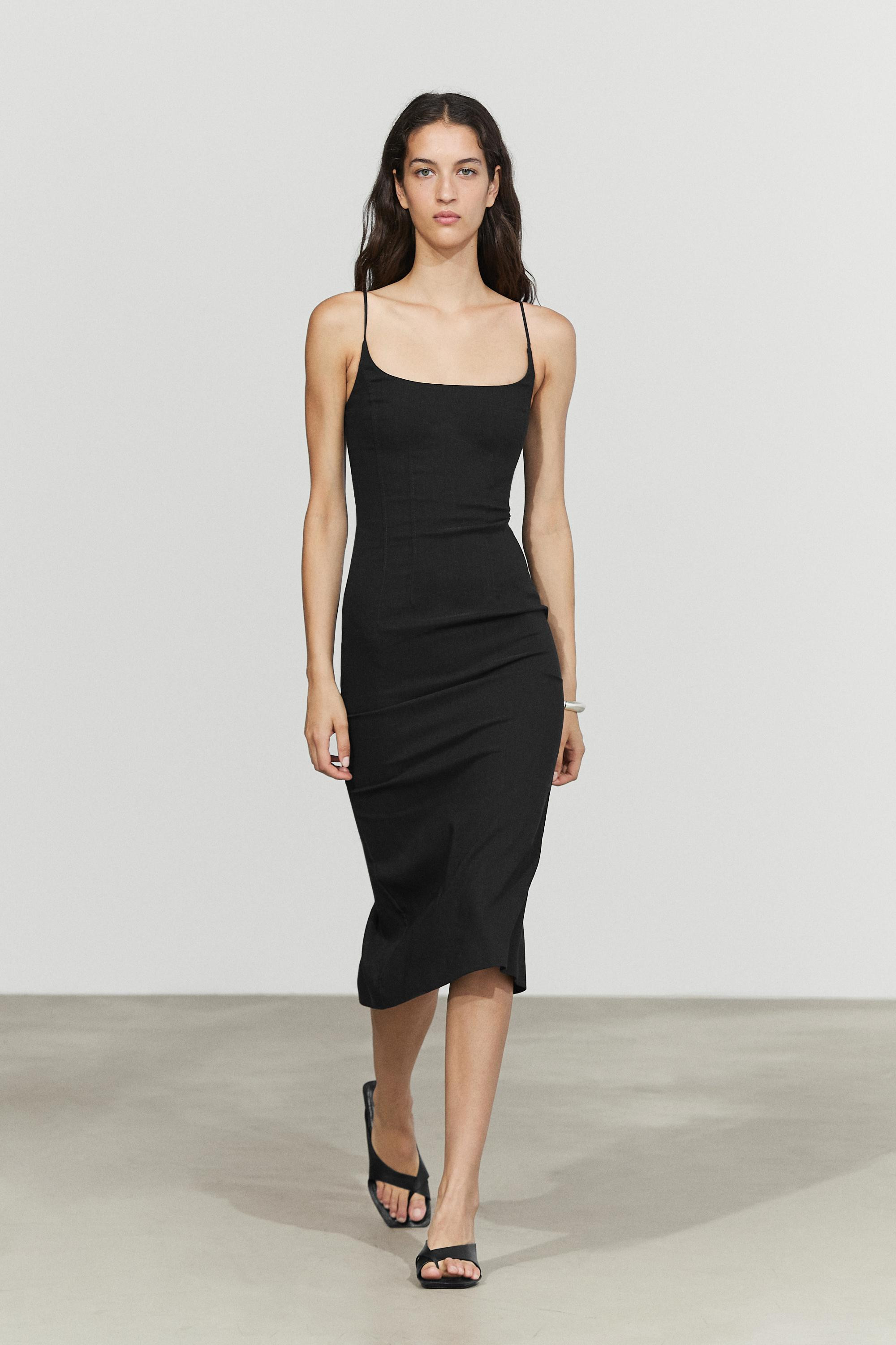 Linen-blend thin strap midi dress | Massimo Dutti UK
