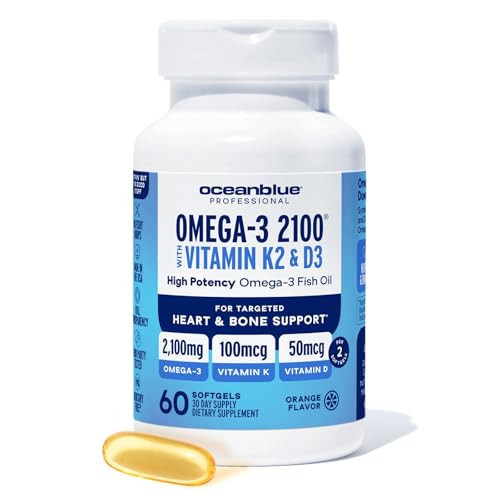 Oceanblue Professional Omega-3 2100 with Vitamin K2 and Vitamin D3-60 Count - Triple Strength Burpless Fish Oil Omega-3 Supplement with EPA, DHA & DPA - Wild Caught - Orange Flavor, 30 Servings | Amazon (US)
