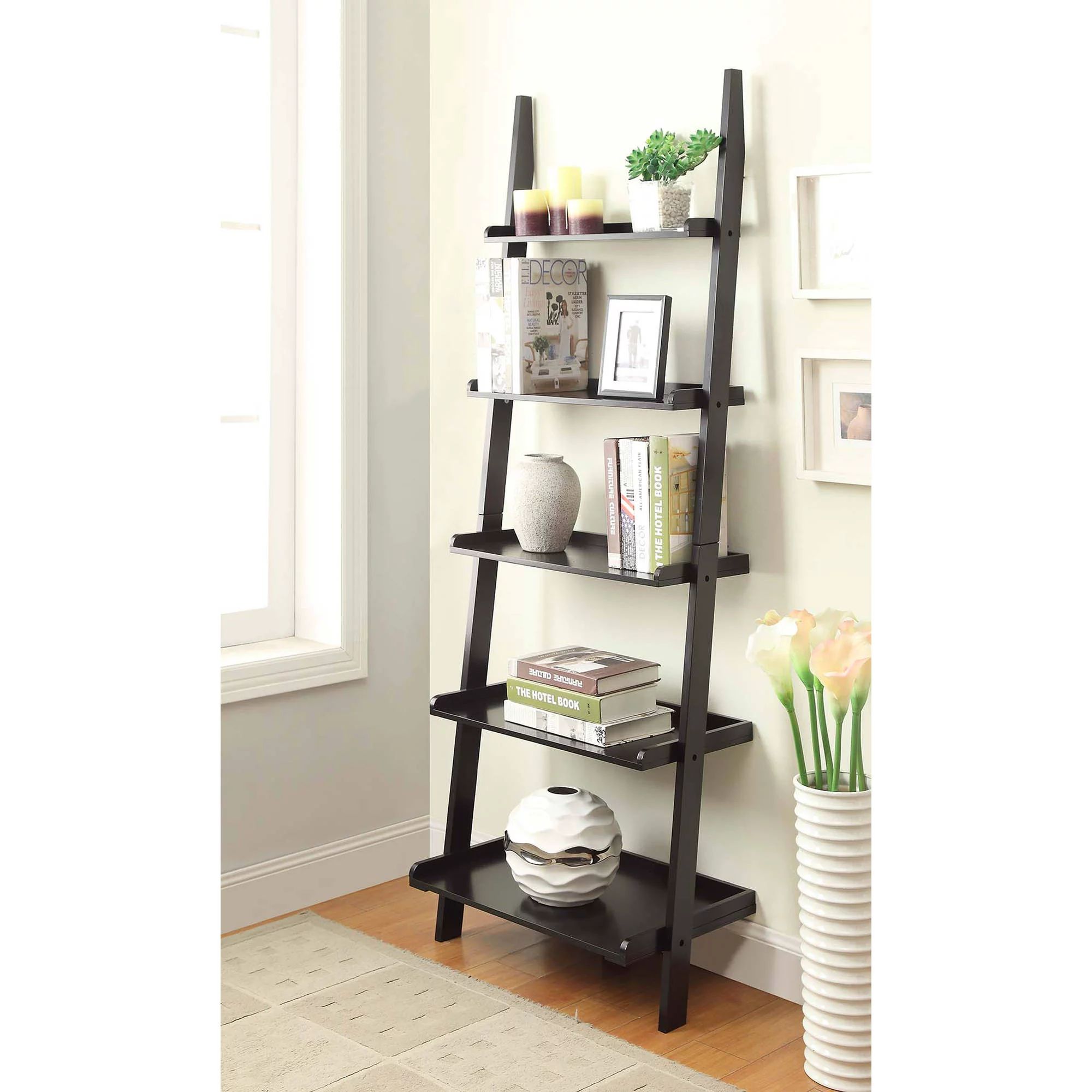 Convenience Concepts American Heritage 5-Shelf Ladder Bookcase, Black | Walmart (US)