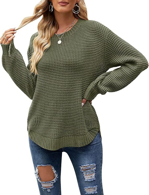 MEROKEETY Women's 2024 Fall Casual Fall Waffle Knit Sweater Long Balloon Sleeve Loose Pullover Ju... | Amazon (US)