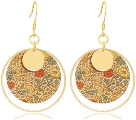 Boho Earrings, Gold Hoop Flower Earrings, Dangle Round Disc Earrings for Women, Handmade Bohemian... | Amazon (US)