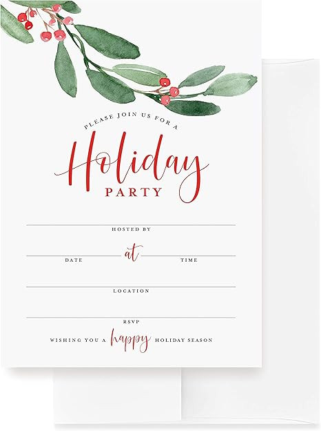 Bliss Collections Holiday Party Invitations with Envelopes, 25 Holiday Season 5x7 Fill-In Invites... | Amazon (US)