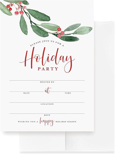 Bliss Collections Holiday Party Invitations with Envelopes, 25 Holiday Season 5x7 Fill-In Invites... | Amazon (US)