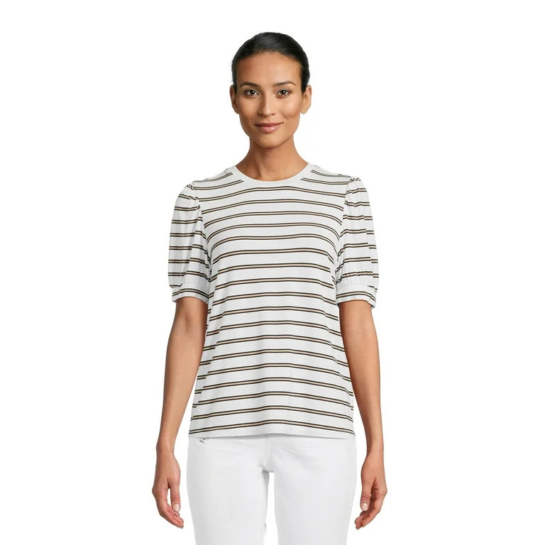 Time and Tru Women's Classic Fit Jersey Top with Puff Sleeves, Sizes XS-3XL | Walmart (US)