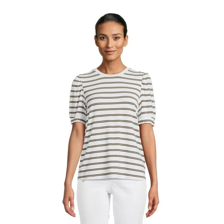 Time and Tru Women's Classic Fit Jersey Top with Puff Sleeves, Sizes XS-3XL | Walmart (US)