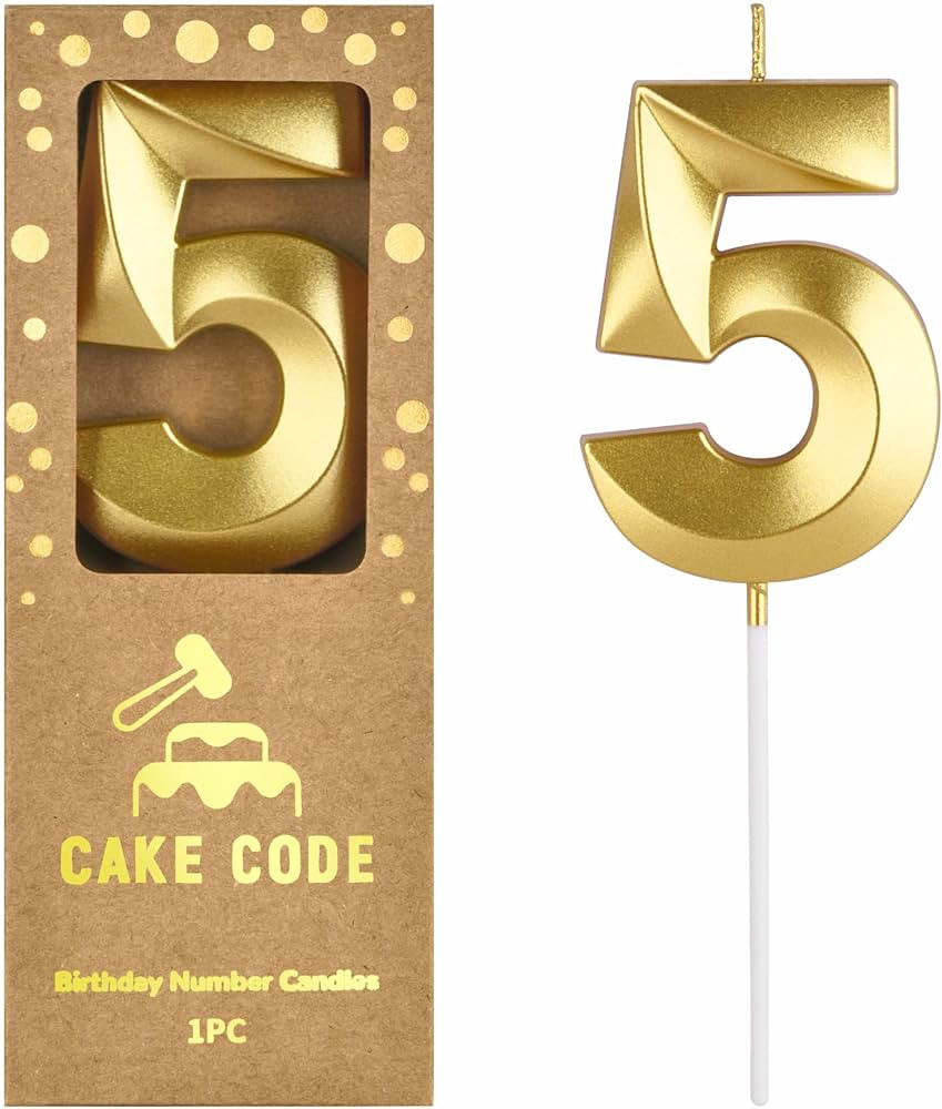 CAKE CODE 2.76 Inch Diamond Gold 5 Number Birthday Candles, Gold Number Candles, Cake Number Cand... | Amazon (US)