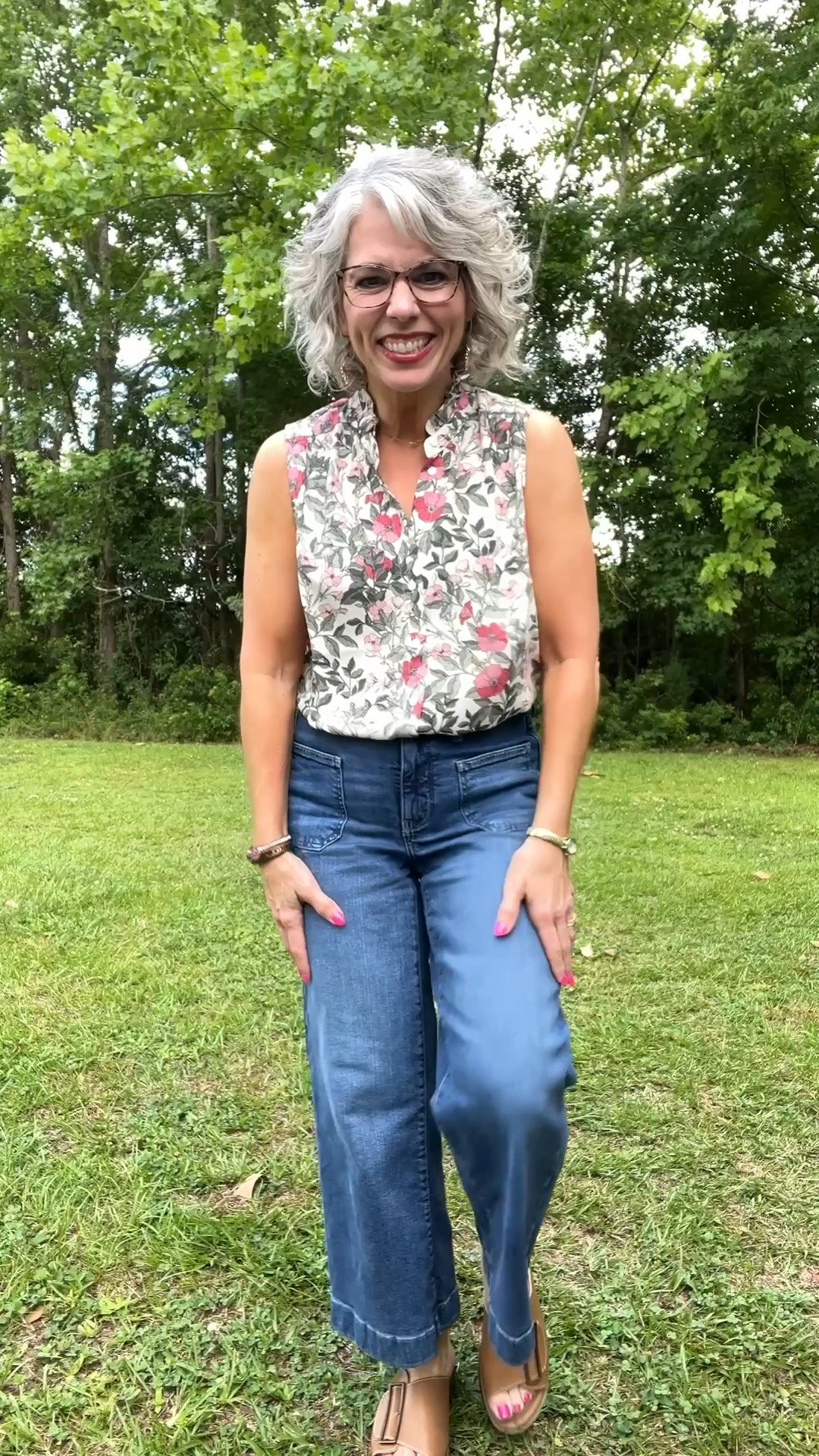 Today’s outfit is ON SALE and so pretty, a sleeveless floral button up blouse from NYDJ with the cutest ruffle collar neckline paired with NYDJ cropped ankle jeans that have lift tuck technology to give you the most flattering perky look and they come in petite or regular sizing! *MAKE SURE TO SIZE DOWN ONE OR TWO SIZES AS THEY RUN BIG. Add wedge slip on sandals from Cato, cute jewelry, and a bucket bag with a scarf tied on the handle and this whole look is feminine, comfortable, and so put together.

#nydjdenim #nydjjeans #nydjstyle #nydjfashion #catofashion #catofinds #catostyle #summerstyle #summeroutfit #summerfashion #summerinspo #summervibes #summerlook #summerwear #springfashion #springoutfit #springstyle #casualoutfit #casualstyle #casualchic #effortlessstyle #effortlessfashion #ootd #ootdfashion #outfitoftheday #outfitinspo #outfitideas #realoutfitgram #todaysoutfit #affordablefashion #affordablestyle #budgetfashion #womensfashion #womensstyle #petitestyle #petitefashion #petiteoutfit #petitewomen #petitegirl #petites #momstyle #momfashion #momootd #momlife #teacherstyle #teacherfashion #grandmastyle #grandmafashion #over40style #over40fashion #over40andfabulous #fashionover40 #womenover40 #over50style #over50fashion #fashionover50 #agelessstyle #midlife #midlifestyle #midlifefashion #maturestyle #maturefashion #fashionblogger #fashionista #styleinspo #fashioninspo #instafashion #cuteoutfit #trending #fashion #style #ltkfinds #ltkunder50 #ltkover50 #ltkfashion #ltkstyle #ltksummer #ltkspring #liketoknowit #shopltk #floralblouse #rufflecollar #sleevelessblouse #anklejeans #liftandhook #flatteringjeans #wedgesandals #slideOnsandals #bucketbag #scarfbag #denimoutfit #feminineStyle

#LTKSeasonal #LTKPetite #LTKOver40