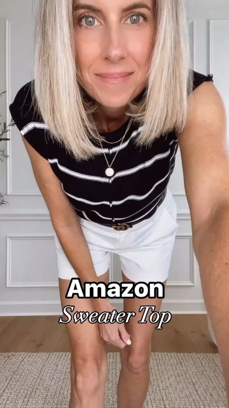 ⭐️ Amazon striped sweater tank comes in other colors fits true to size wearing a small 
White shorts 50% off wearing a 2 
Amazon outfit idea
Loft outfit 
Love Loft

#LTKsalealert #LTKfindsunder50 #LTKSeasonal