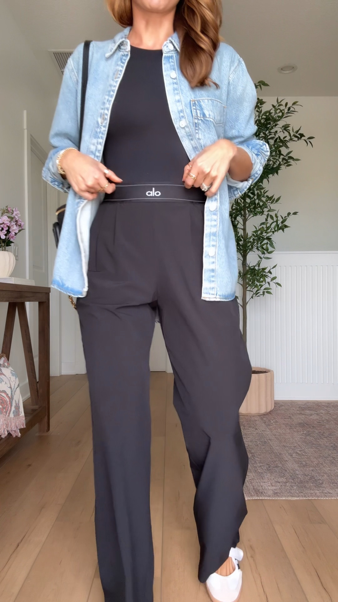 Casual outfit. Spring outfit. Winter outfit.  Mom outfit. What I wore to get a facial! Travel outfit. New soft target oversized denim shirt in XS. Alo suit up trouser pants in XXS - regular length 30” inseam. Adidas samba Jane run a smidge big but I didn’t size up - you can tighten the strap! 

#LTKootd #LTKgrwm #LTKTravel