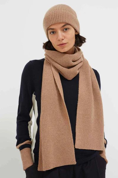 Camel Ribbed Wool-Cashmere Scarf | Chinti and Parker