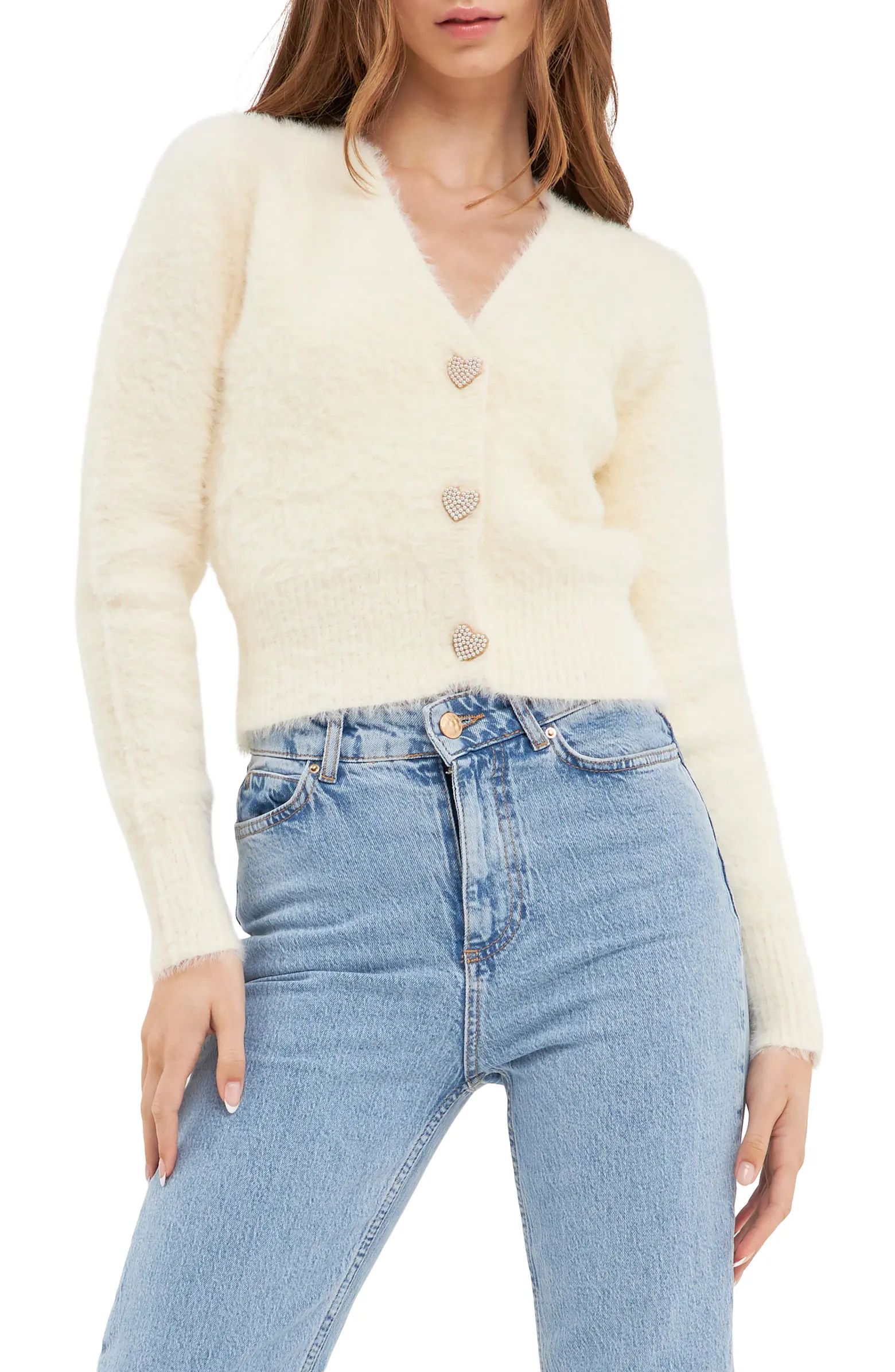 English Factory Pearly Heart Button Sweater | Nordstrom | Nordstrom