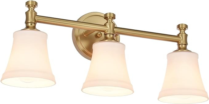 Bathroom Vanity Light Fixtures, Traditional Aged Brass 3 Lights Wall Sconce Lighting with Opal Gl... | Amazon (US)