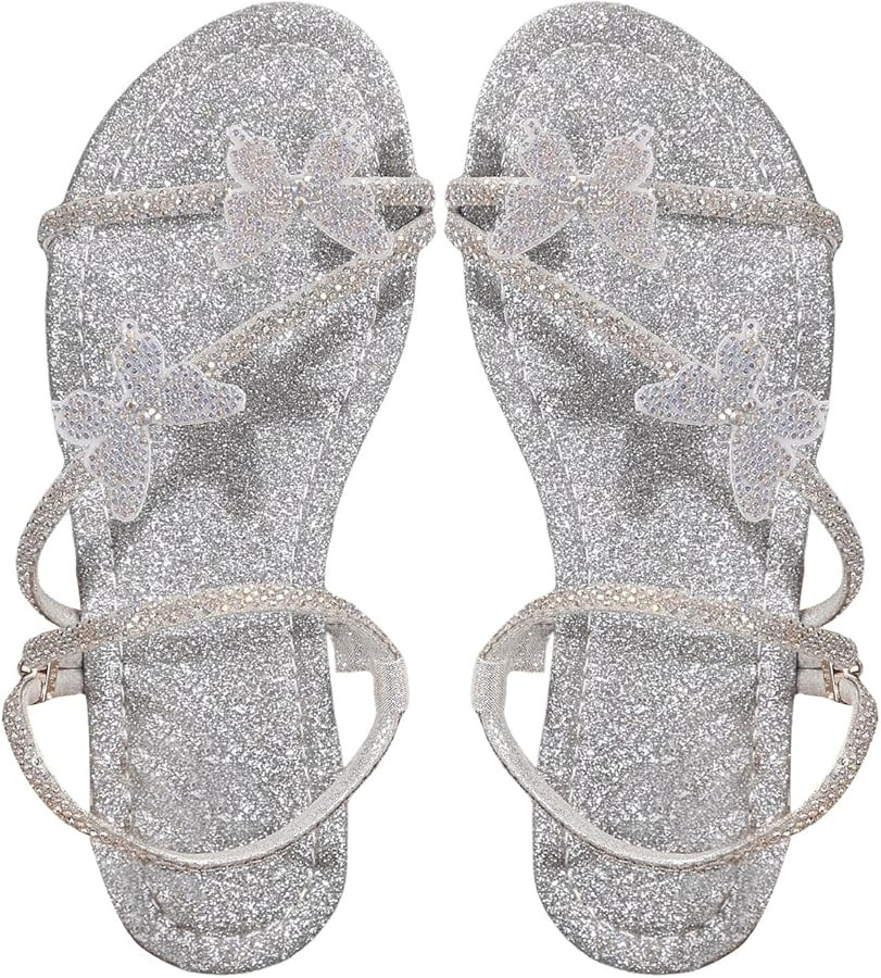 GORGLITTER Women's Butterfly Sandals Dressy Cute Strappy Glitter Rhinestone Open Toe Slides Weddi... | Amazon (US)