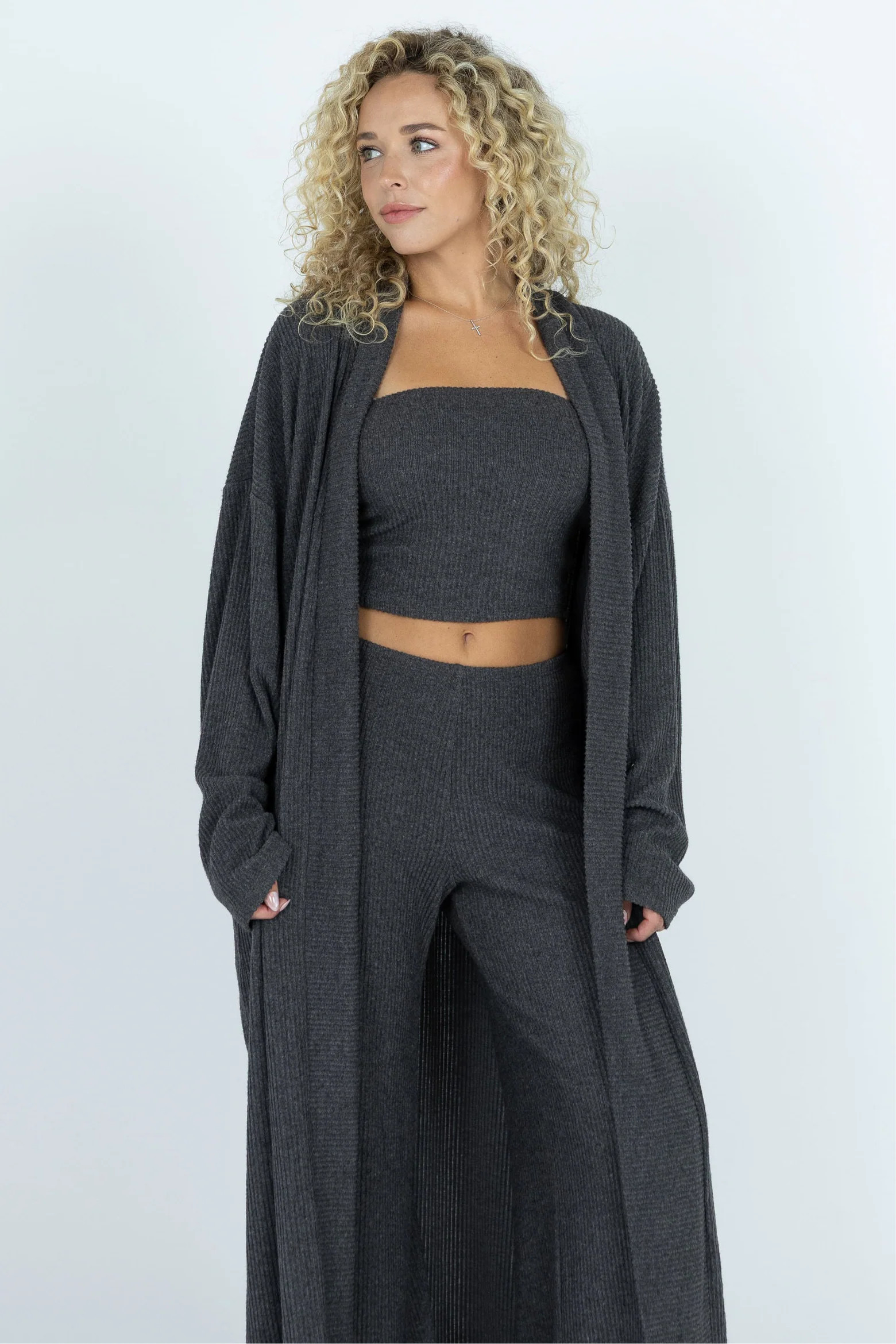 Yacht Club Tube Top Cardigan Pant Set Hazy | The Foxy Kind