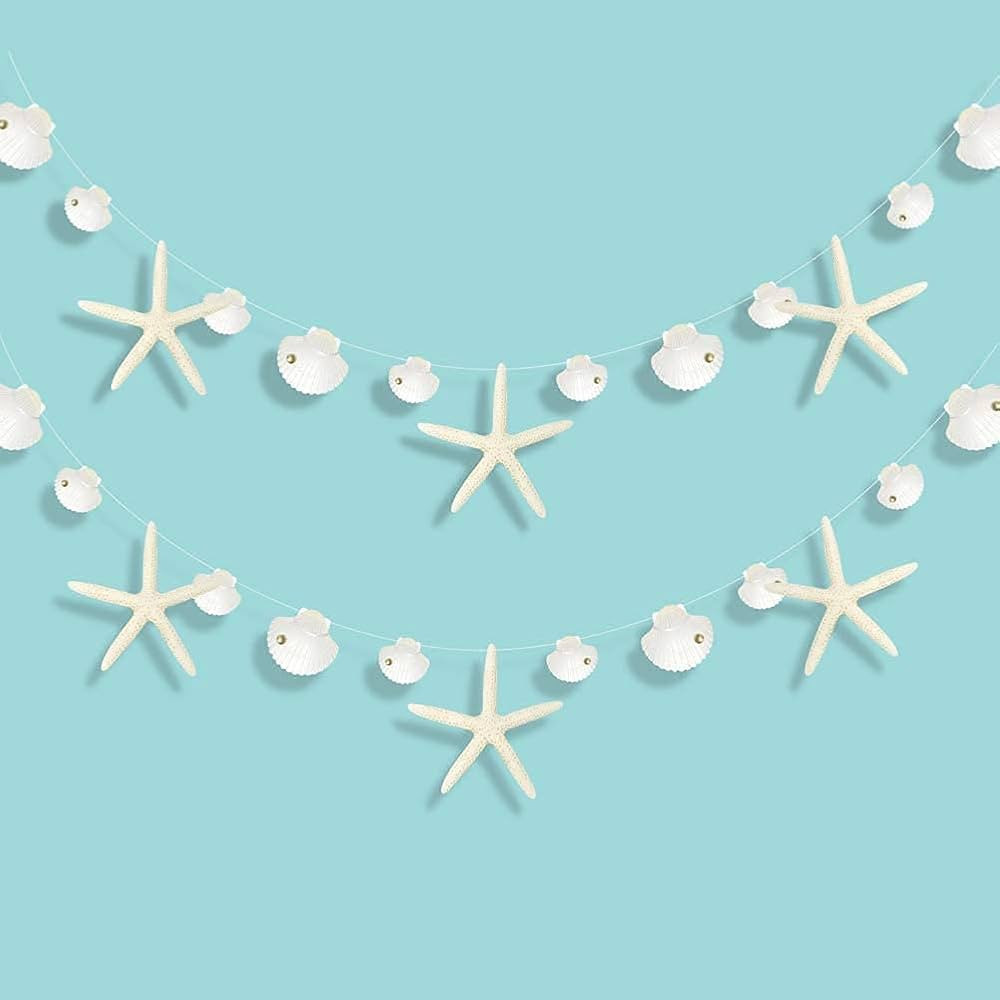 Decor365 Flat Paper White Finger Starfish Sea Shell Garland Ocean Coastal Nautical Party Decorati... | Amazon (US)