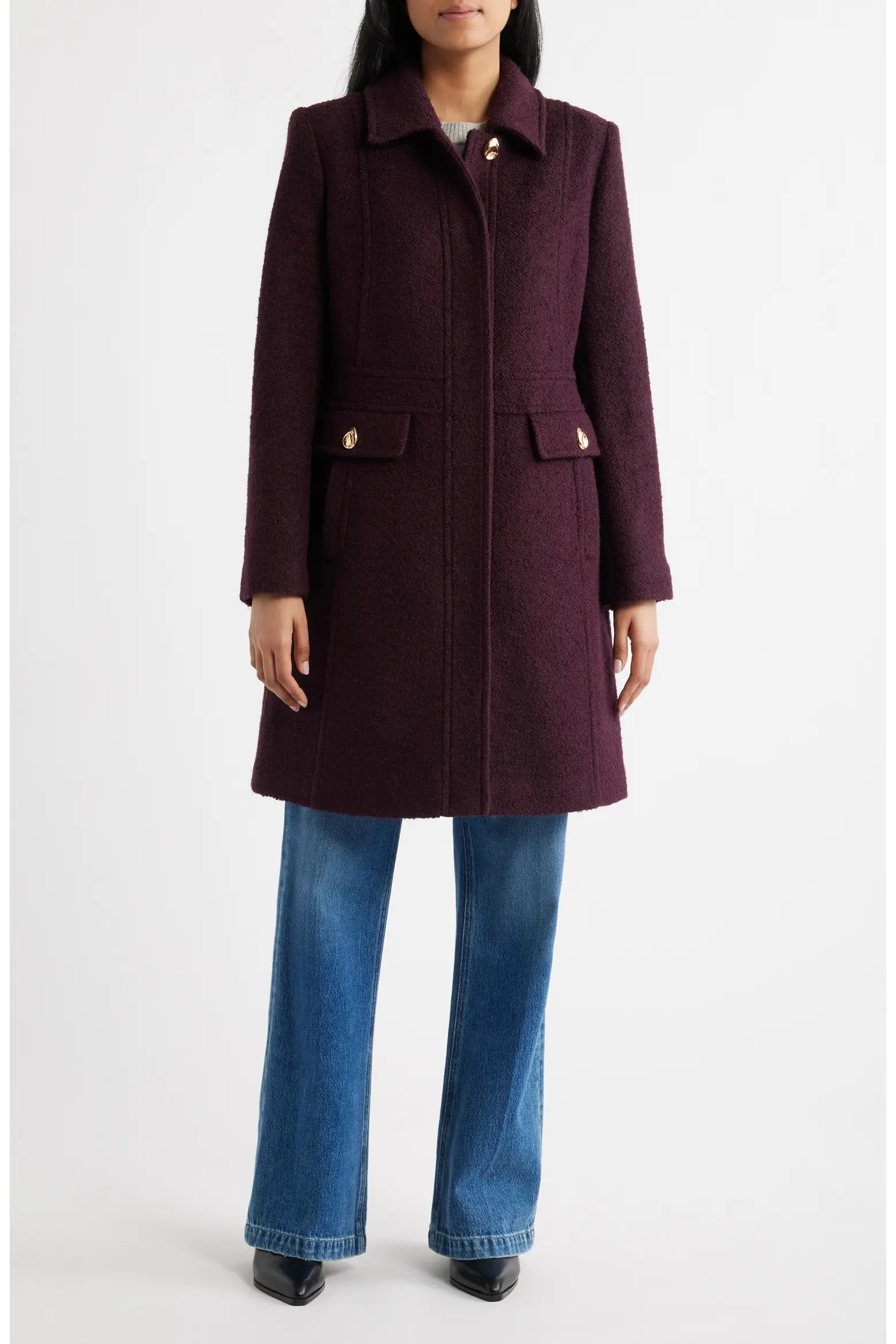 Inset Waist Bouclé Coat (Women) | Nordstrom | Nordstrom