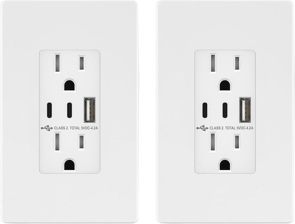 TOPGREENER 4.2A 3-Port Type C USB Outlet, 15 Amp Receptacle Plug, Charging Power Outlet with Dual... | Amazon (US)