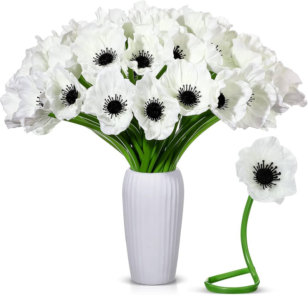 42 Pcs Artificial Poppy Flowers Bulk PU Silk Poppy Flowers 11 Inch Poppy Anemone Stems Artificial... | Amazon (US)