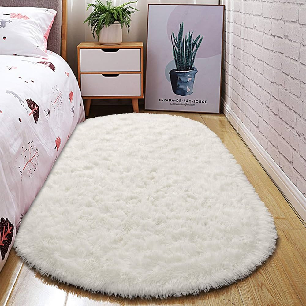 junovo Oval Fluffy Ultra Soft Area Rugs for Bedroom Plush Shaggy Carpet for Kids Room Bedside Nur... | Amazon (US)