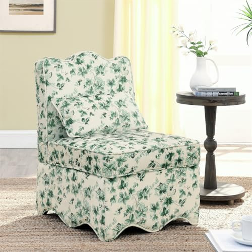 Polibi Retro Single Chair with Flower Pattern and Wave-Shape Edge, Flannel Upholstered Armless So... | Amazon (US)