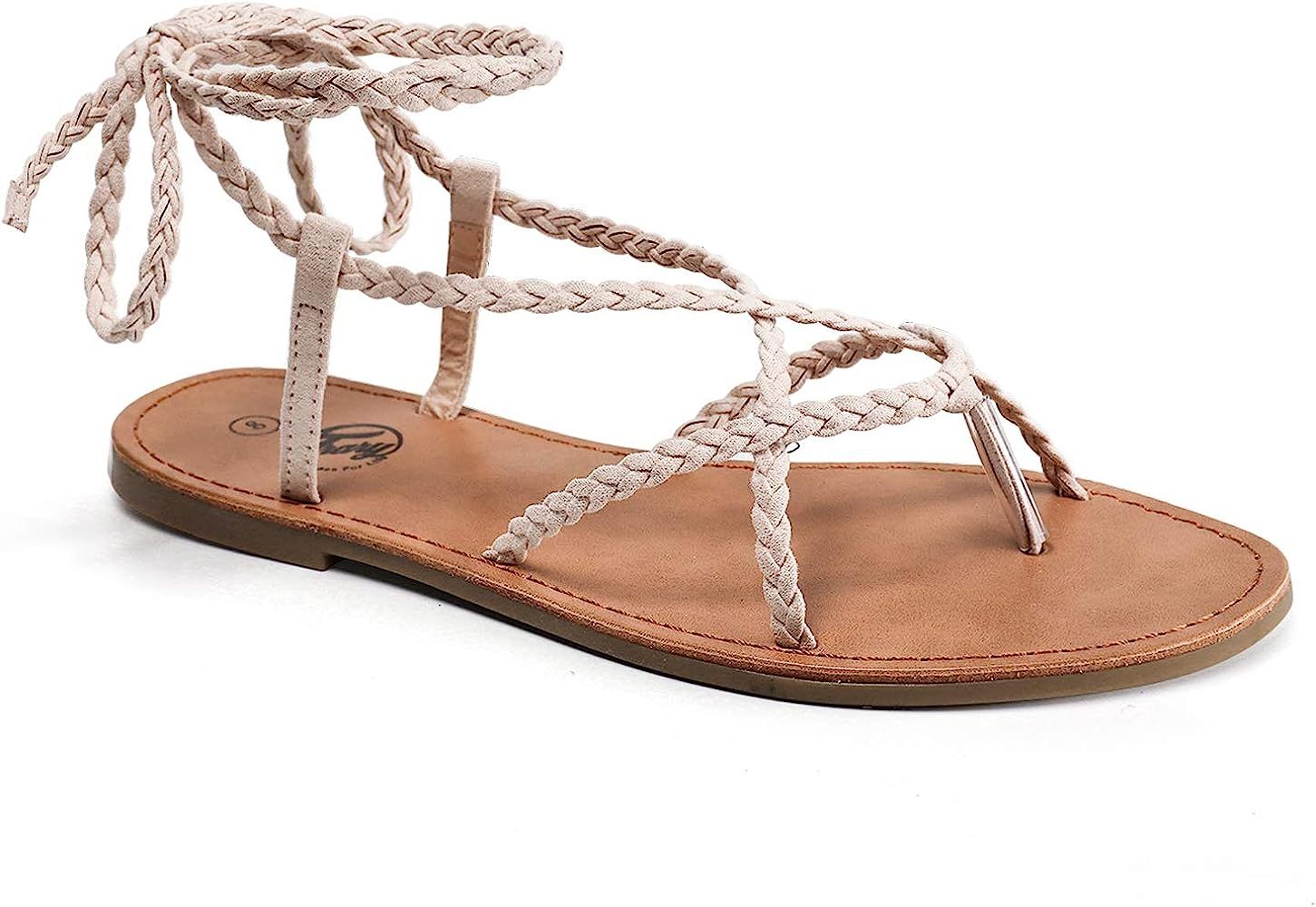 Trary Braided Lace Up and Gladiator Flat Sandals for Women | Amazon (US)