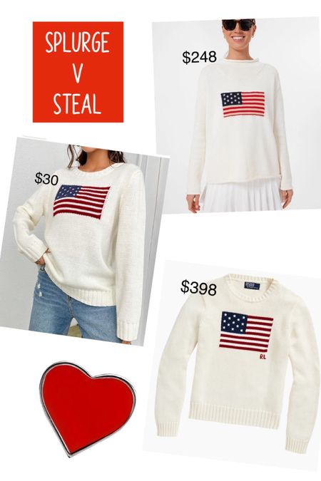 Splurge v steal, American flag sweater, preppy sweater 

#LTKfindsunder50 #LTKfindsunder100 #LTKover40