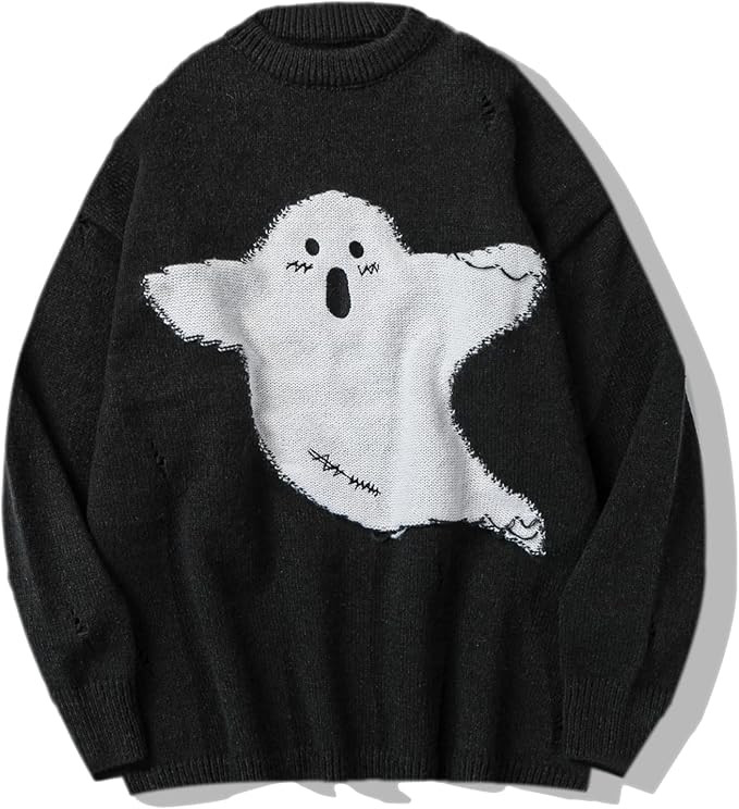 Perbai Men's Vintage Skeleton Ghost Sweater Crewneck Long Sleeve Halloween Oversized Knitted Jump... | Amazon (US)