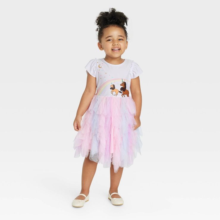 Toddler Girls' Afro Unicorn Solid Tutu Dress - White | Target