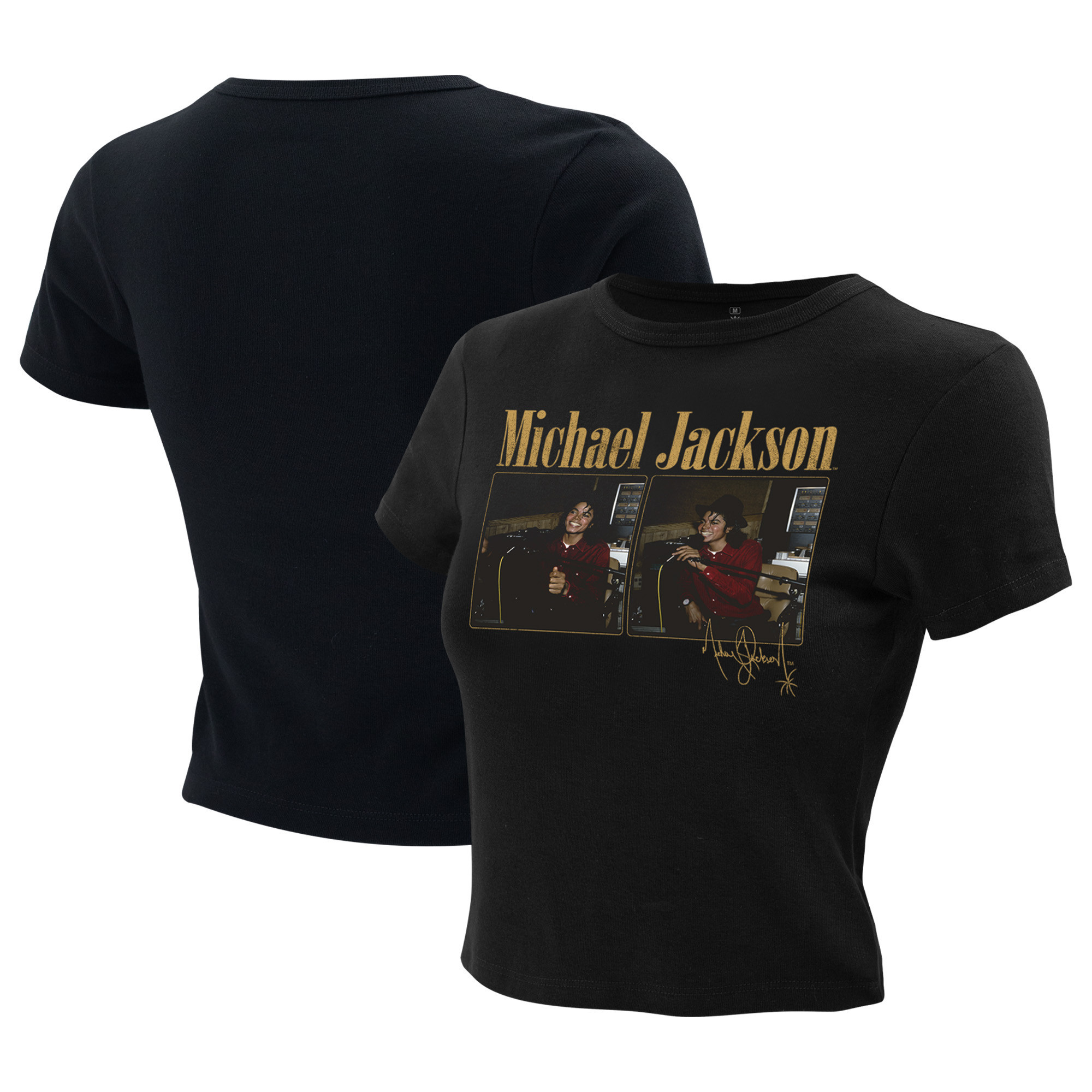 Women's Ripple Junction Black Michael Jackson Studio Photos Cropped T-Shirt | Fanatics