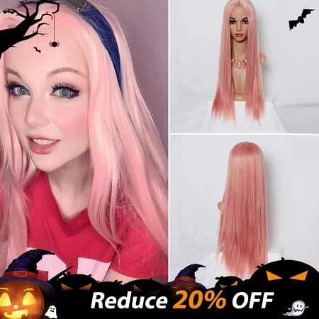 DOPI Women s Fashion Wig Pink Synthetic Hair Long Wigs Wave Curly Wig Halloween | Walmart (US)