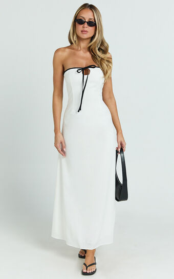 Lashara Maxi Linen Blend Dress - Strapless Contrast Dress in White | Showpo (US, UK & Europe)