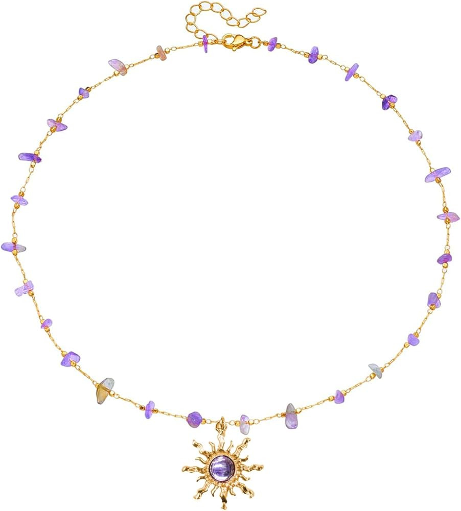 Aktully Crystal Sun Necklace for Women 18K Gold Plated Sun Pendant Necklace Natural Stone Crystal... | Amazon (US)