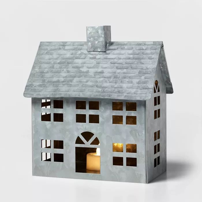 Galvanized House Decorative Figurine Silver - Wondershop&#8482; | Target