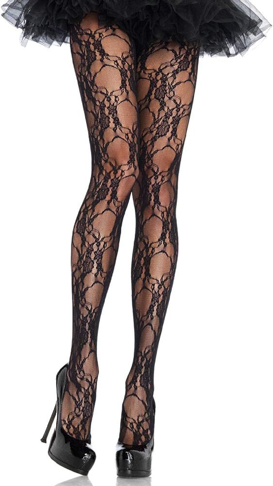 Leg Avenue Women's Contrasted Fishnet Tights, Floral Black, O/S | Amazon (US)