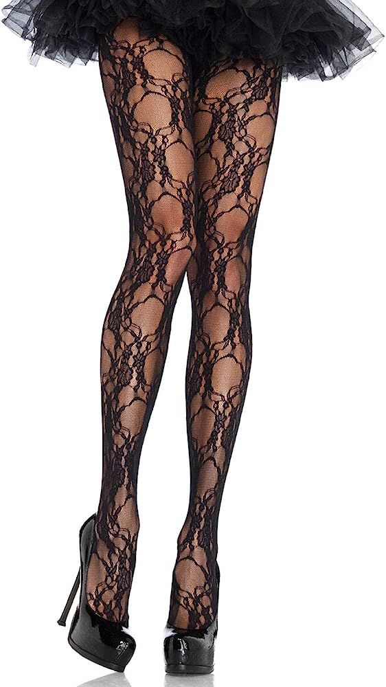 Leg Avenue Women's Contrasted Fishnet Tights, Floral Black, O/S | Amazon (US)