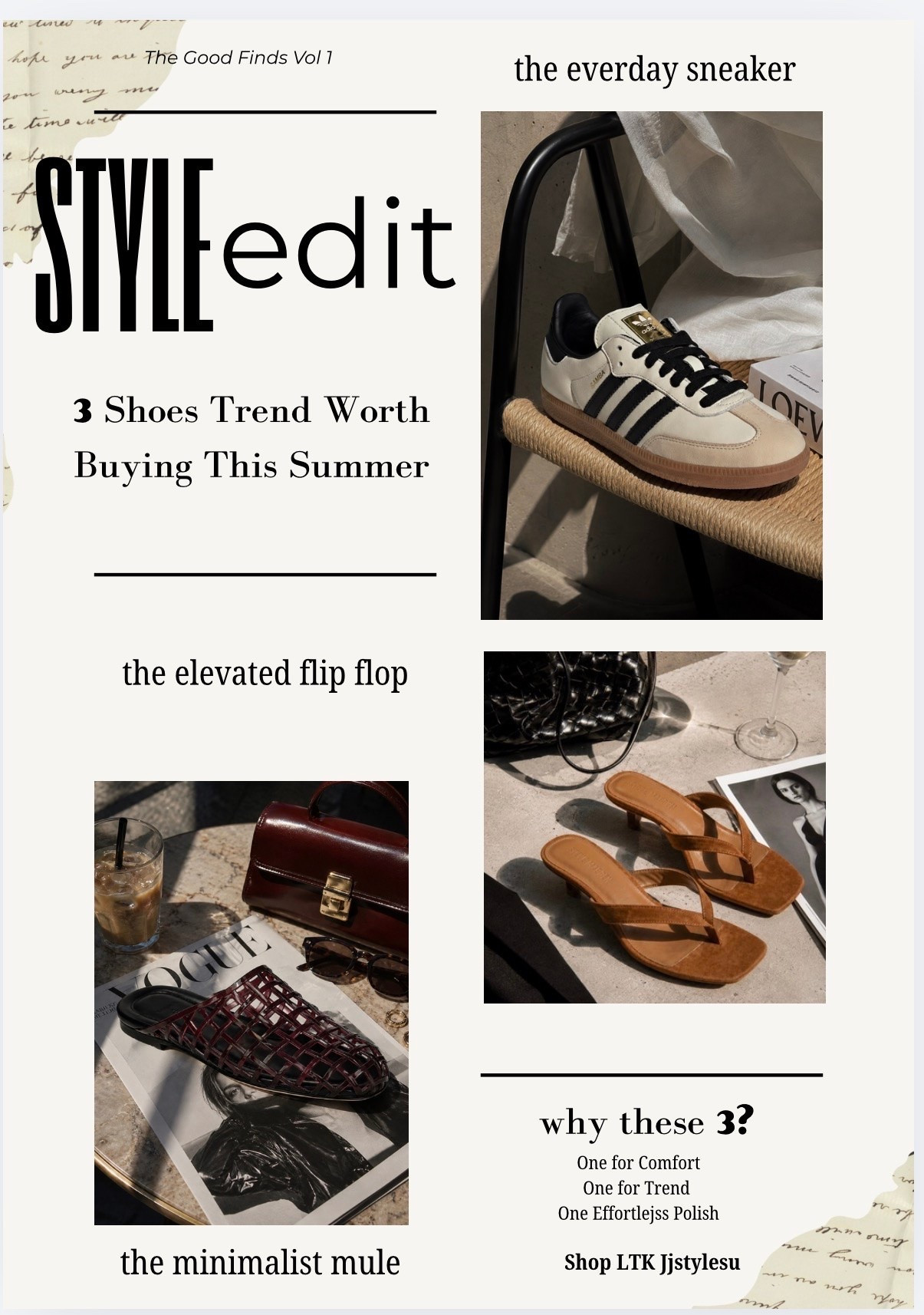 3 shoe trends worth buying this summer ! 

If I could only pick three pairs for the season, it would be:

• The Everyday Sneaker
• The Minimalist Mule
• The Elevated Flip Flop

Together they cover comfort, trend, and effortless polish. Shop all three on my LTK. 🤎

#LTKStyle #SummerStyle #CapsuleWardrobe #ShoeEdit #SummerFashion # summertrends
#the good finds #jjstylesu

#LTKSeasonal #LTKOver40 #LTKootd