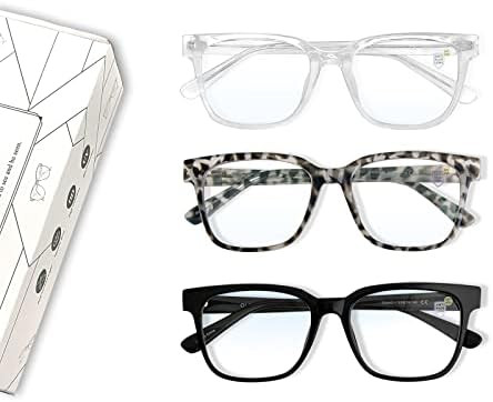 OLIVENA 3Pack Anti Blue Light Glasses,Black,Clear & Leopard Square Oversized Thin Blue Light Bloc... | Amazon (US)