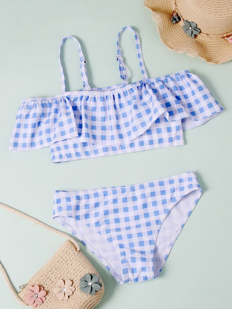 Girls Gingham Flounce Bikini Swimsuit | SHEIN