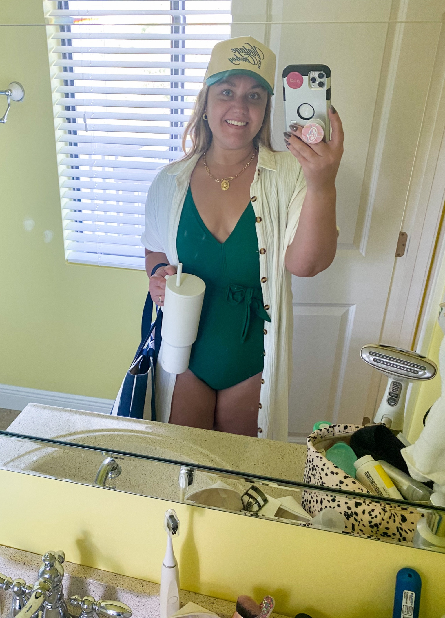 One piece swimsuit, bathing suit, 
white coverup, Amazon swim, swimwear, beach, pool, trucker hat, modest swimwear

#LTKTravel #LTKFindsUnder50 #LTKSwim