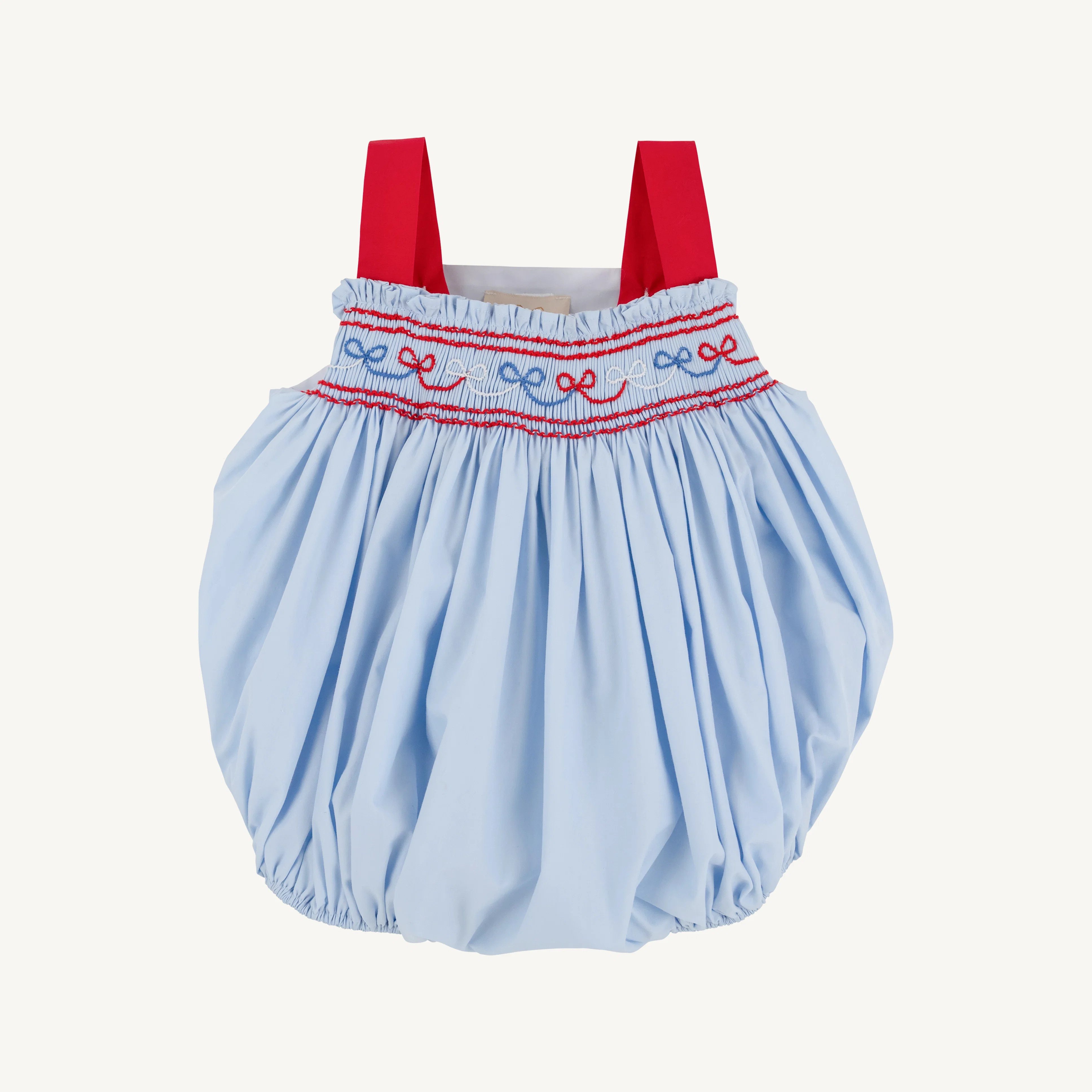 Bitsy Bubble - Buckhead Blue with Richmond Red & Bow Smocking | The Beaufort Bonnet Company